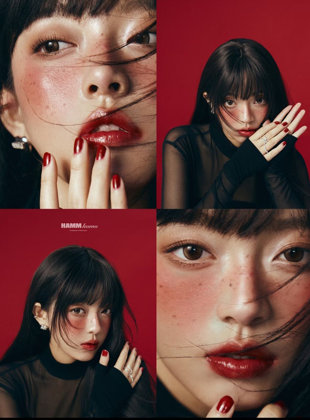 006 - Beauty môi đỏ tóc đen ánh sáng tương phản