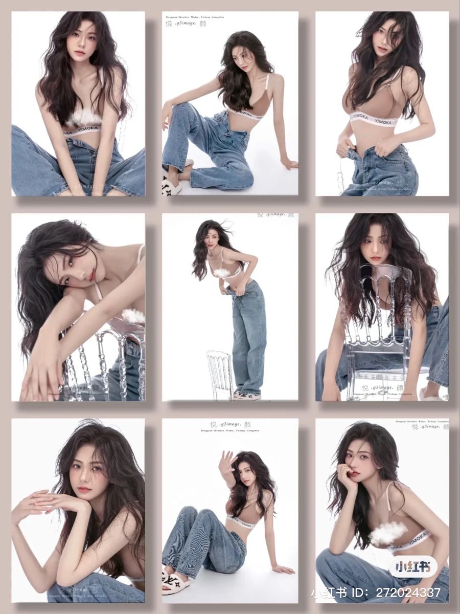 009 - Áo croptop trắng phối quần jean xanh