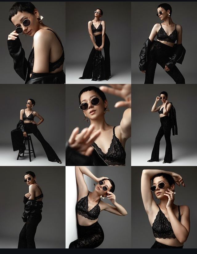 021 - Đầm đen phối kính râm phong cách high fashion
