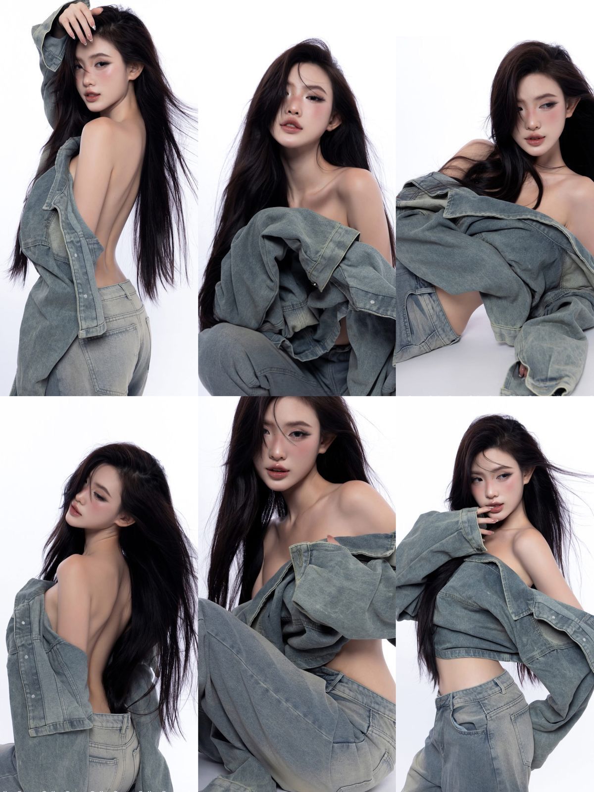 031 - Sơ mi denim khoác hờ phối áo trắng