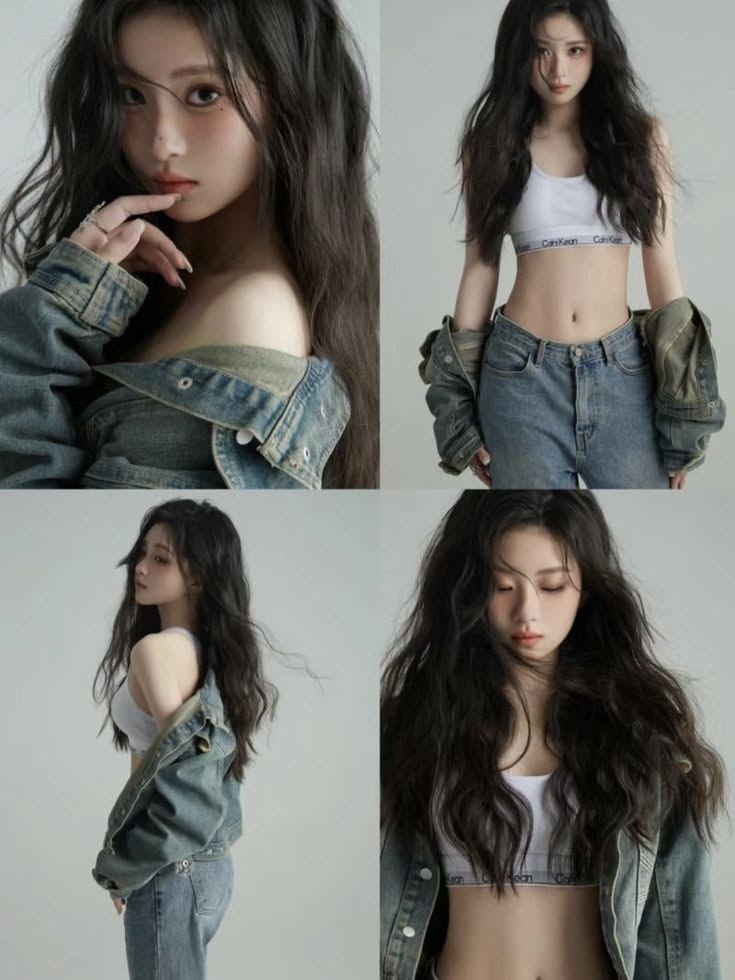 059 - Denim khoác hờ và áo hai dây trắng