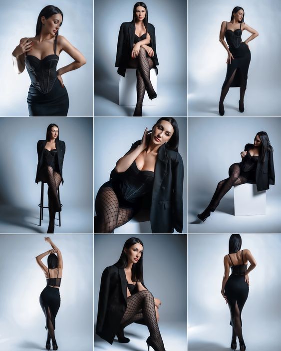 078 - Đầm đen và tất lưới phong cách sexy chic