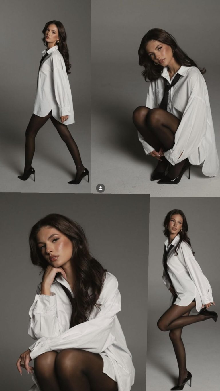 160 - Áo sơ mi trắng và blazer xám phong cách chic