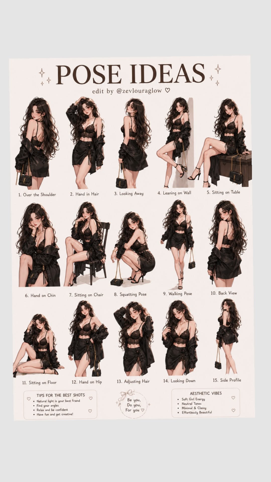 169 - Bảng gợi ý pose ideas trang phục đen
