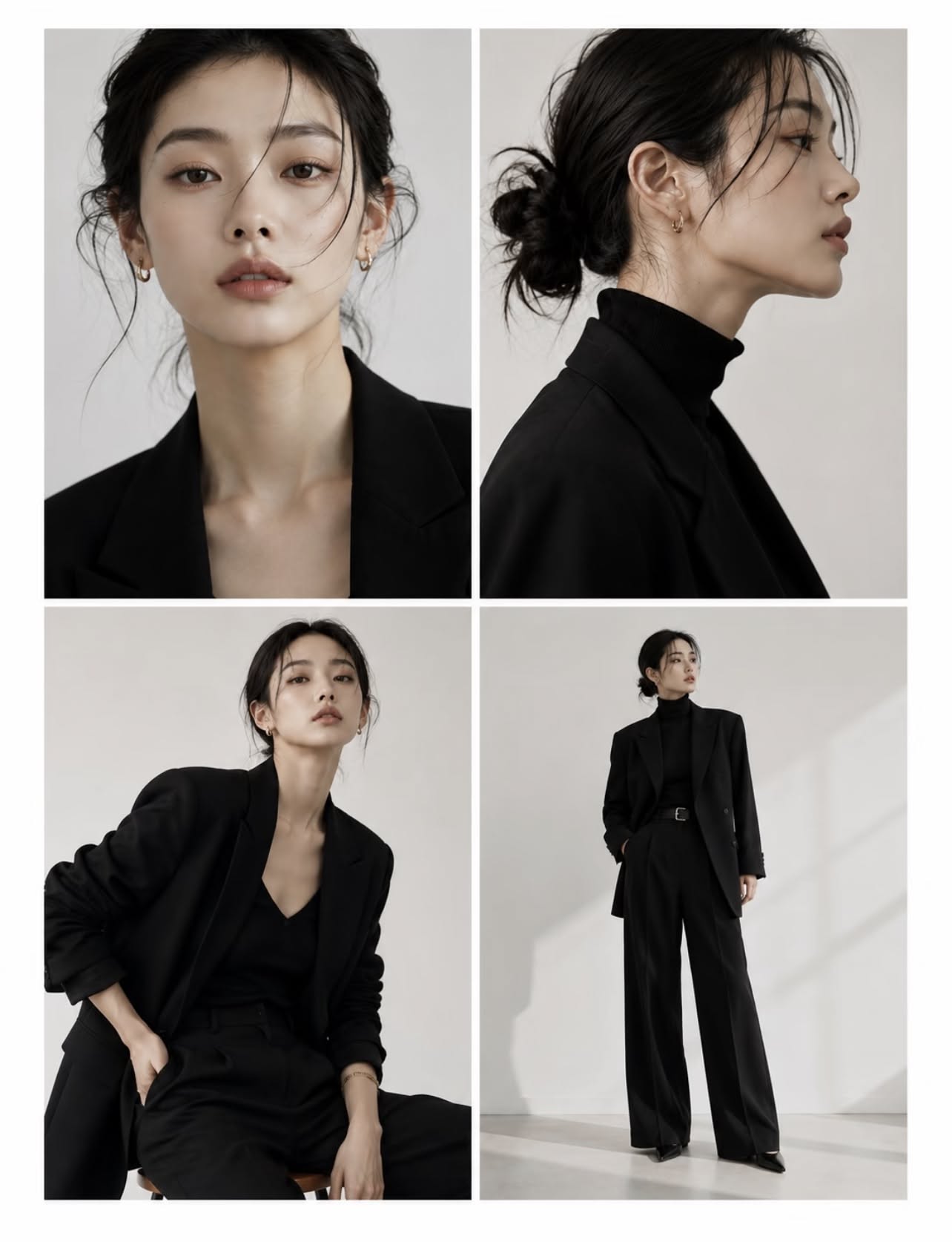 215 - Suit đen nữ chân dung hai góc chụp