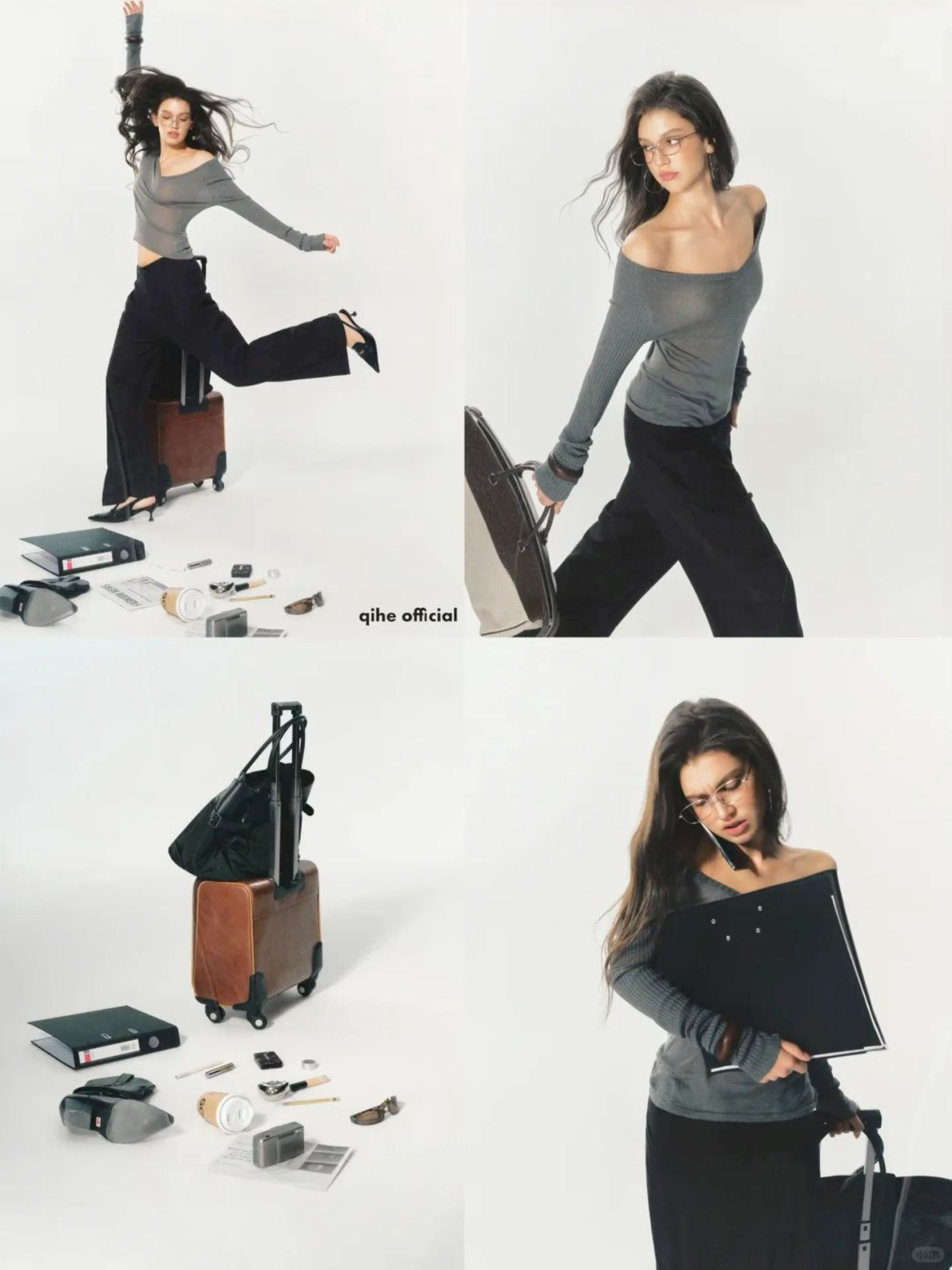 305 - Áo ba lỗ đen phối chân váy da lookbook